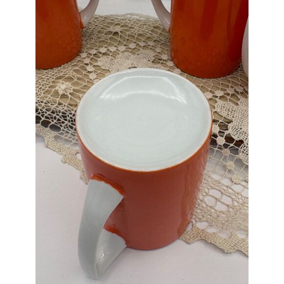 Set of Four VTG 60s Retro MOD Orange and White Mugs Ceramic D Handle - Picture 4 of 5